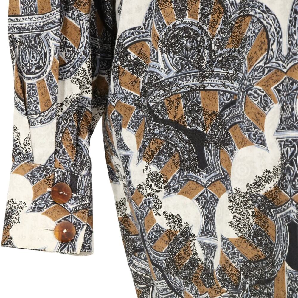 Laurel Escada Top Womens 6 Gray Brown Paisley Cotton Blouse Pockets Vintage - Picture 10 of 16